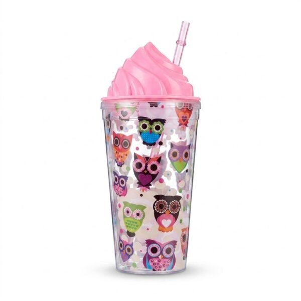 كوب البومة المرح مع غطاء آيس كريم (Owl Tumbler with Ice Cream Lid)