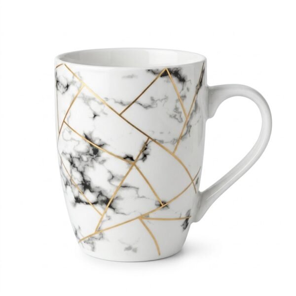 مج رخامي بتصميم هندسي ذهبي (Marble Geometric Gold Mug)