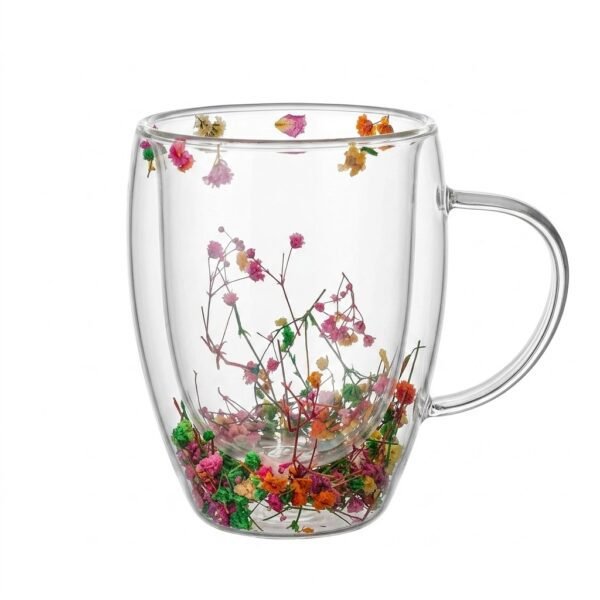 مج زجاجي مزدوج الجدار بالزهور المجففة (Double-Wall Floral Glass Mug)